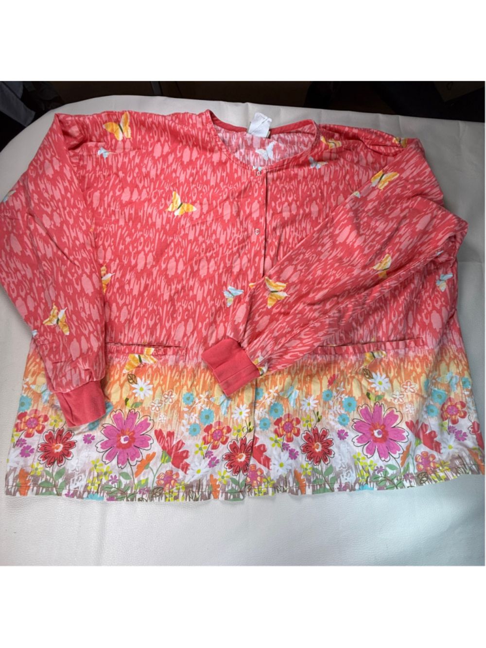 Tafford Scrub Jacket Womens 3X Pink Floral Butterfly Bee Print Medical Warm Up